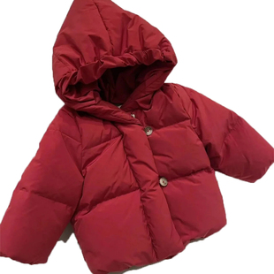 儿童羽绒服2025冬季韩版男女童洋气加厚保暖连帽红色拜年服外套