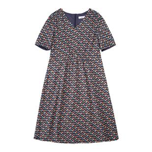 HONRN/红人印花v领系带收腰显瘦中长款a字连衣裙女夏HI22OL833