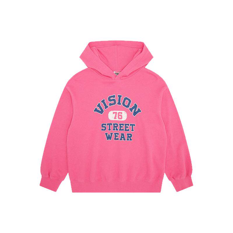 VISION童装 美式复古宽松撞色印花运动连帽卫衣秋冬男女儿童