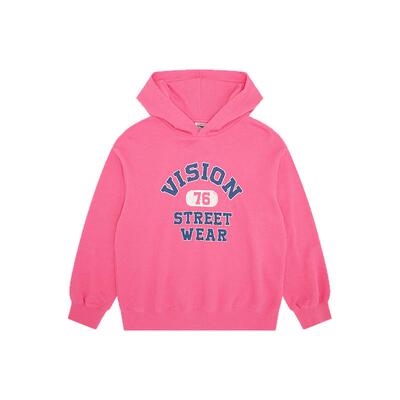 VISION童装 美式复古宽松撞色印花运动连帽卫衣男女儿童春季