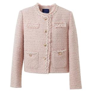 三彩2025冬季新款香风亮丝粗花呢圆领毛呢短大衣呢外套宽松M