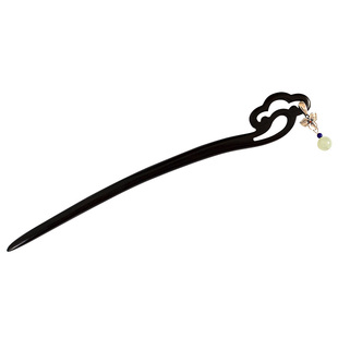 【如意】原创设计S925纯银和田玉簪子精致黑檀木质复古风盘发发簪