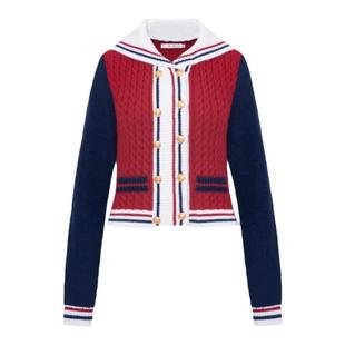 ON＆ON/安乃安2026春款上新学院风气质复古减龄海军领拼色针织衫