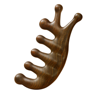 天然绿檀木经络按摩梳子五指五齿头部梳头疗防刮痧脱发头皮疏通器