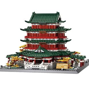 中国风国潮黄鹤楼岳阳楼鹳雀楼滕王阁古风拼装积木儿童生日礼物男