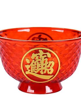 福字红色水晶高脚果盘轻奢家用