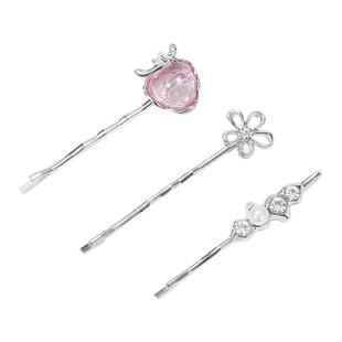 DODOGOGO夏日发夹珍珠锆石侧边鸭嘴夹一字夹草莓刘海夹轻奢三件套