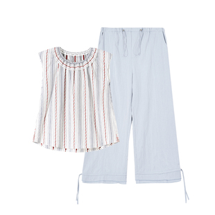 孕妇装夏套装2026新款法式刺绣上衣洋气遮孕肚孕期裤子两件套夏季