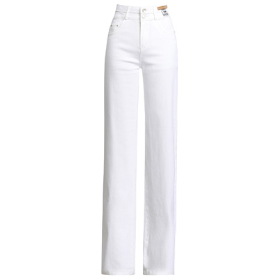 梦舒雅直筒白色窄版阔腿牛仔裤