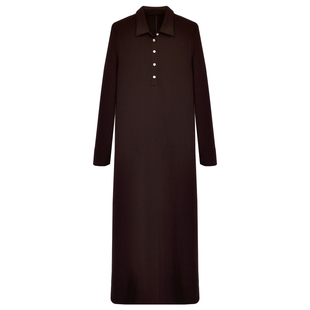 因由 极简美式松弛显瘦纸片人POLO翻领修身收腰百搭长袖连衣裙女