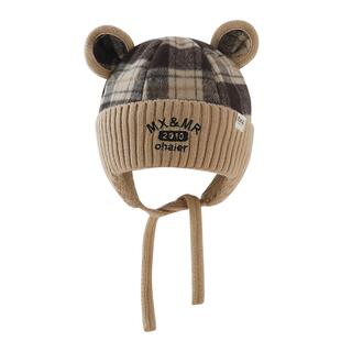 宝宝帽子冬季韩版男孩加厚呢料护耳帽针织婴儿小童防风套头雷锋帽