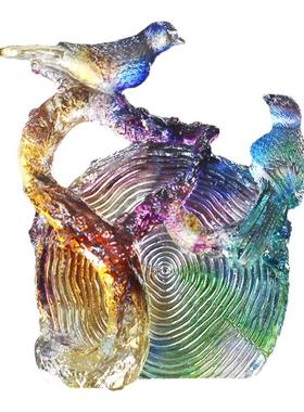 琉璃喜上枝头喜鹊风水招财摆件