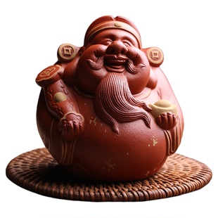 宜兴原矿紫砂茶宠摆件财神爷名家李建伟纯全手工招财茶玩精品可养