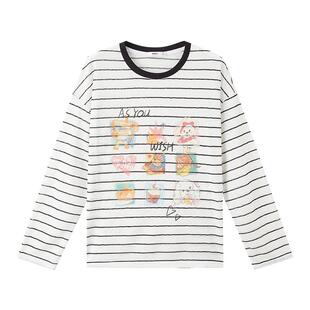 三福女长T恤2026新款夏季新款萌宠条纹宽松薄长袖上衣女装522222