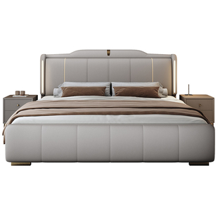 意式轻奢真皮床2*2.2米主卧大床现代极简豪华双人软包储物婚床