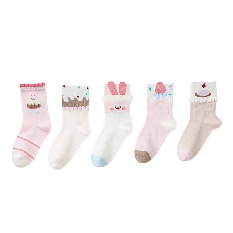 a类100%棉女童袜子夏季薄款纯棉中筒网眼透气学生全棉儿童无骨袜