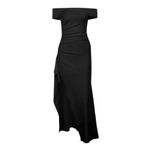 GirlsAt18 欧美黑色一字肩连衣裙女性感气质露背开叉修身礼服长裙