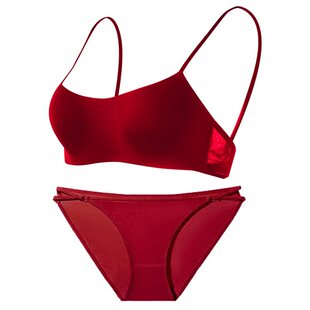 红色本命年内衣套装女小胸微聚拢无痕低胸挂脖美背细带抹胸文胸罩