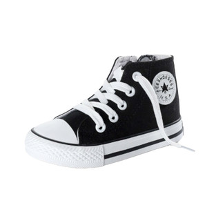 儿童中高帮童鞋帆布鞋女童系鞋带黑色布鞋经典板鞋男童球鞋小白鞋