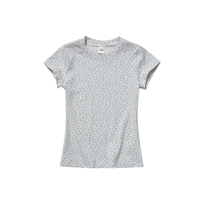 UNRETRO碎花修身显瘦正肩短袖T恤