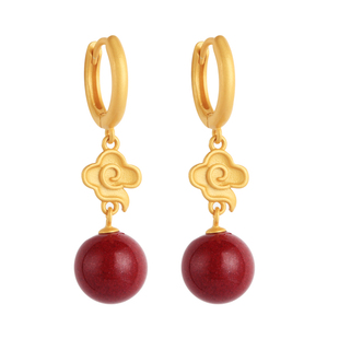 小银匠天然朱砂纯银祥云耳环女中式国风红色复古轻奢古风耳坠耳饰