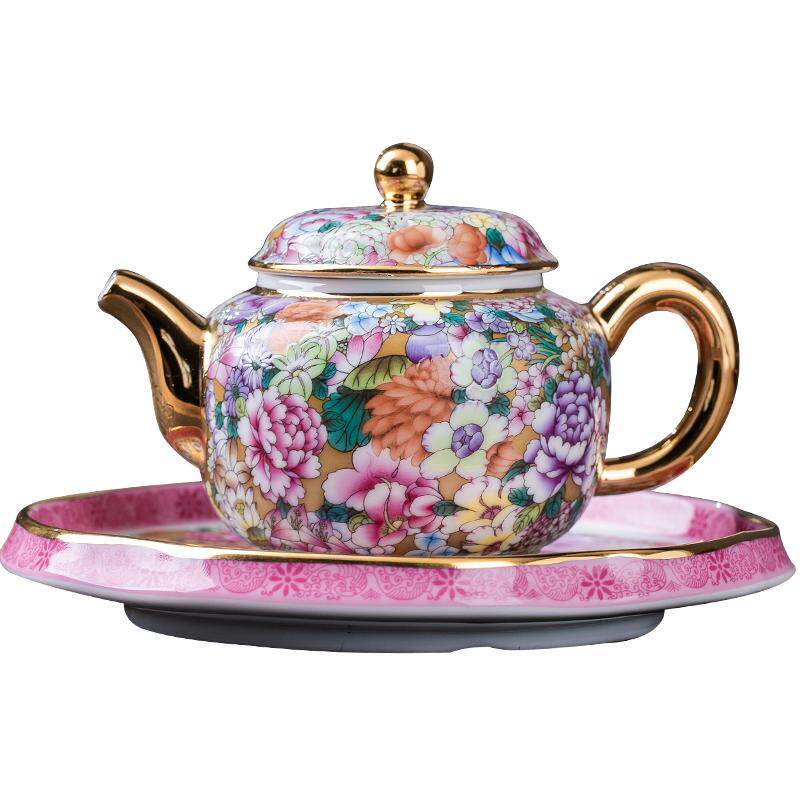亮玉中式珐琅彩骨瓷茶壶茶具