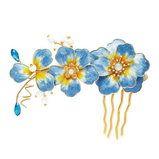 非遗绒花原创新中式发梳发钗中国古风汉服簪子旗袍发饰头饰永生花