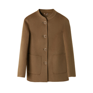 新中式双面羊绒大衣女短款直筒正肩立领宽松小个子妈妈装毛呢外套