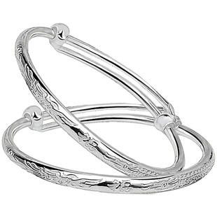 9999纯银龙凤银手镯宝宝儿童银饰实心银镯子婴儿满月周岁生日礼物