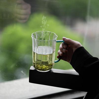 鱼戏喝茶专用绿茶杯高级泡茶水杯女士花茶玻璃杯带把手耐高温杯子