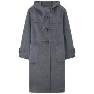 MB MindBridge2025年学院风牛角扣毛呢大衣冬季女连帽羊毛外套