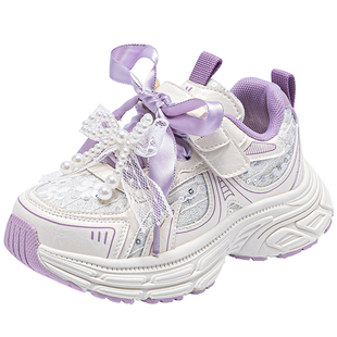 安奈儿女童老爹鞋2026新款春季厚底增高白色儿童小白鞋运动鞋大童