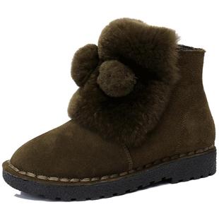 雪地靴女皮棉鞋防滑软底冬季加绒加厚2025新款女鞋子真皮平底短靴