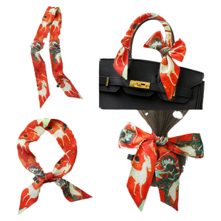 敦煌九色鹿红色窄长条小丝巾女绑包丝带手柄缠带扎头发带装饰领带