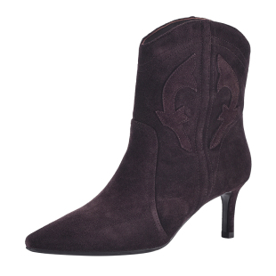 MILLIE'S/妙丽麂皮西部筒靴女细跟高跟短靴气质不累脚小短靴Q