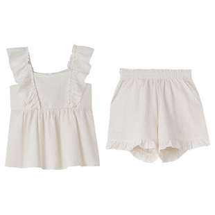 妮狄娅睡衣女士夏季棉质方领短袖宽松新款休闲舒适夏天家居服套装