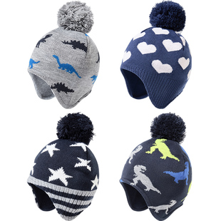 伊米伦儿童帽子秋冬男童加绒护耳帽女童冬季保暖针织毛线帽防风厚