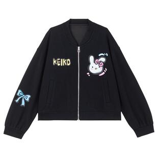 KEIKO 甜酷黑色拉链外套棒球服女2026春季轻运动休闲宽松卫衣套装