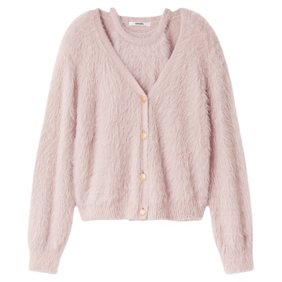 SNIDEL2025秋冬新品甜美毛绒挂脖吊带V领针织开衫套装SWNT255128