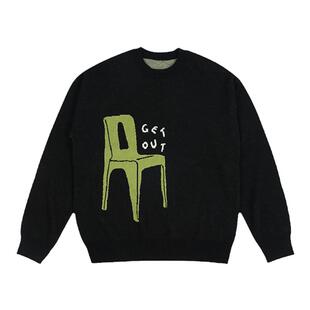 Mood Like Me 椅子slogan芝麻提花纯色印花宽松纯棉圆领毛衣