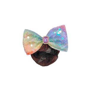 儿童粉色蝴蝶结发夹发网女童懒人盘发丸子头发兜套女孩弹簧夹