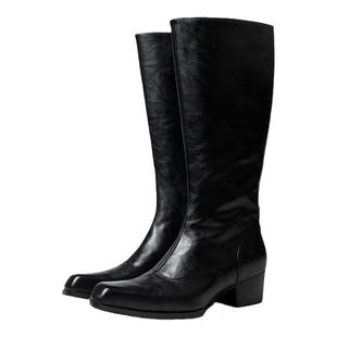 超酷男士长筒靴子超长男款2025冬季加绒高筒靴全真皮方头高跟马靴