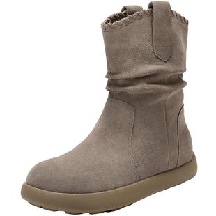 百丽复古堆堆西部休闲靴女冬季新款雪地靴加绒牛仔短靴B2826DZ5