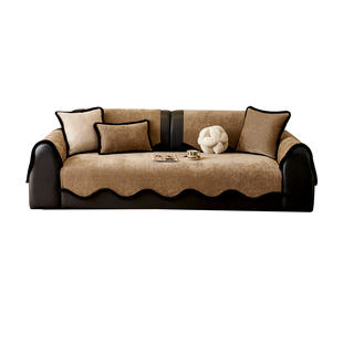 轻奢高级感异形雪尼尔沙发垫2025新款四季通用黑边防滑皮沙发坐垫