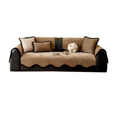 轻奢高级感异形雪尼尔沙发垫2025新款四季通用黑边防滑皮沙发坐垫