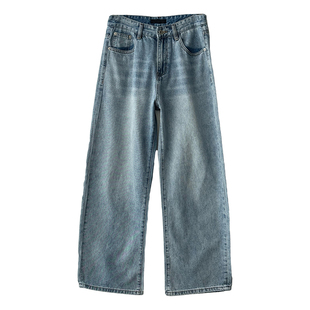 Nick Tian 浅蓝色牛仔裤男早春新款简约百搭直筒裤宽松休闲长裤子