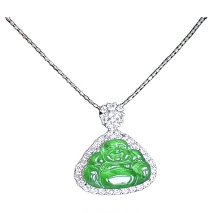 翡翠林 缅甸天然辣绿翡翠佛公吊坠冰种A货浓阳绿色笑佛弥勒佛玉坠