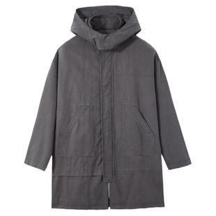 流石男装冬装派克风中长款风衣2026年新款春季高端男士连帽外套