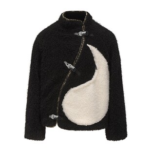 碧海潮生【太极】秋冬新款原创中国风国潮拼接斜襟毛绒唐装外套