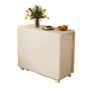 全实木折叠餐桌餐边柜一体法式奶油风小户型多功能可移动伸缩饭桌